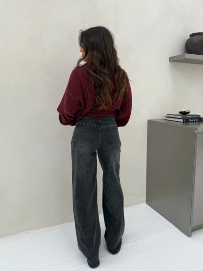 Wide Leg Grey Denim Jeans Studded Details - Shipping 21/11 to 28/11