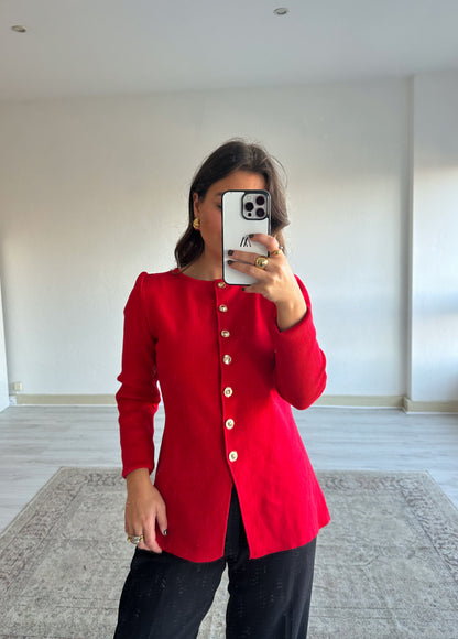 Red Cardigan with Buttons