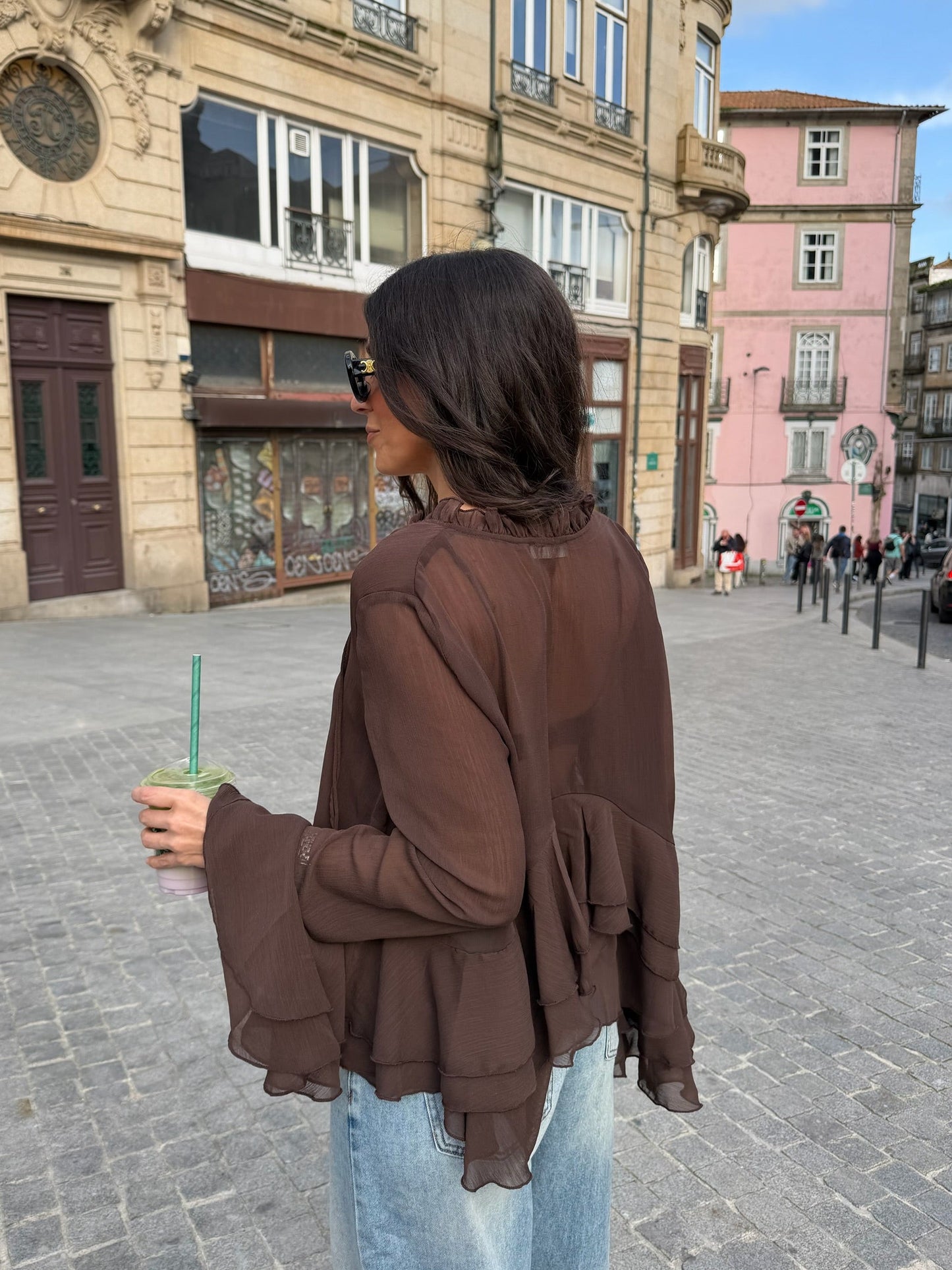 Romantic Ruffle Blouse in Chocolate