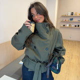 Cropped High Neck Trench Coat in Khaki