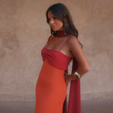 Zahara Dress in Orange and Red
