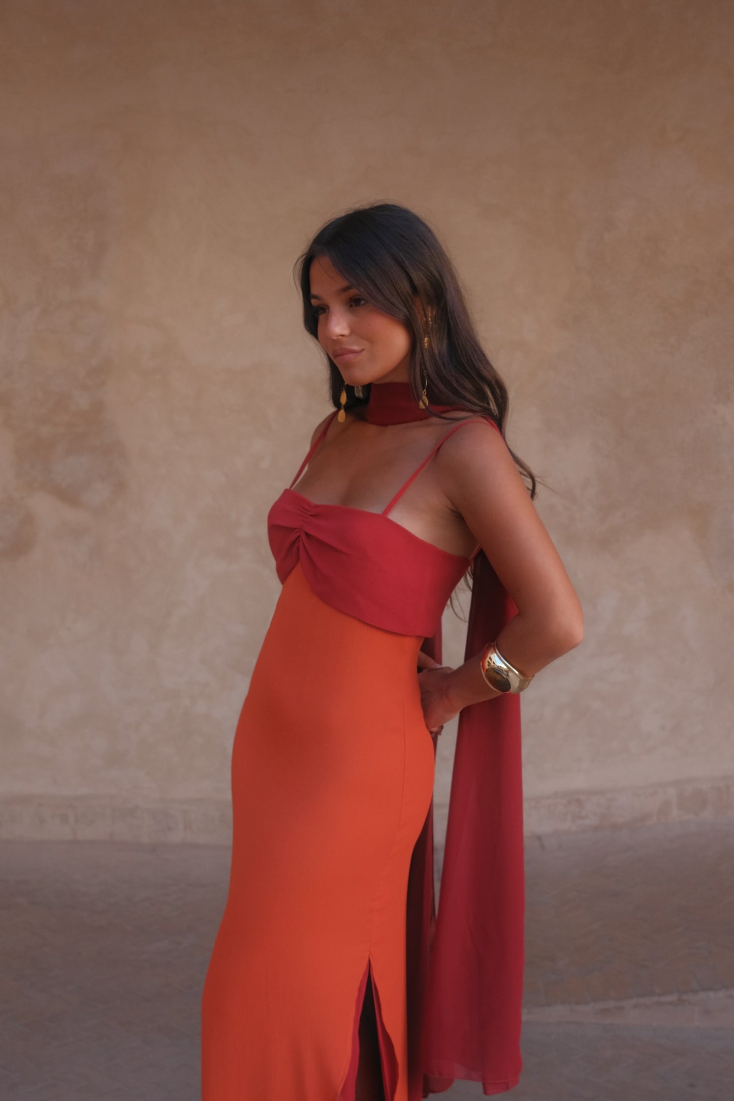 Zahara Dress in Orange and Red - Shipping/Envio 19/06 to 26/06