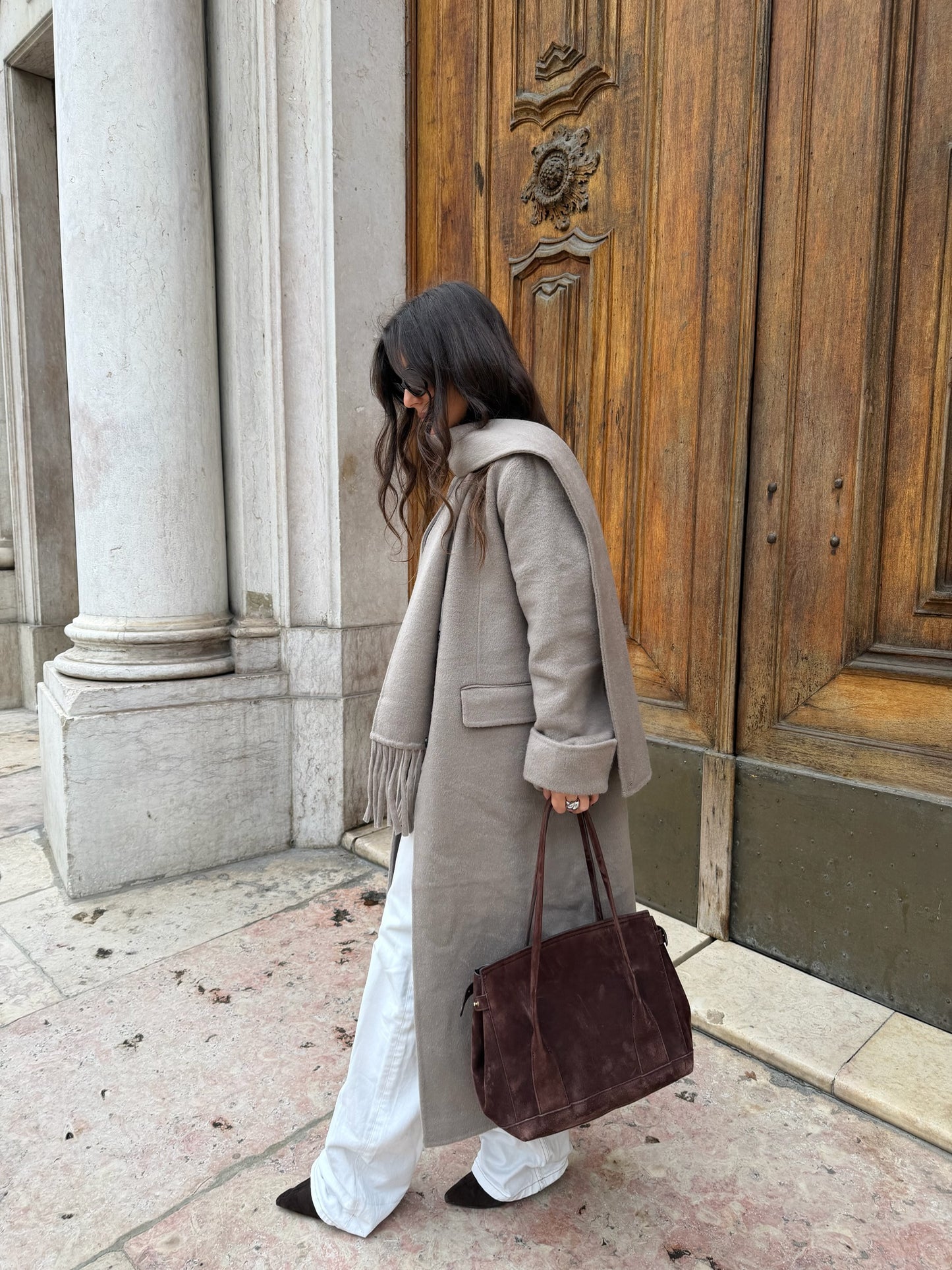 Long Wool Coat With Scarf