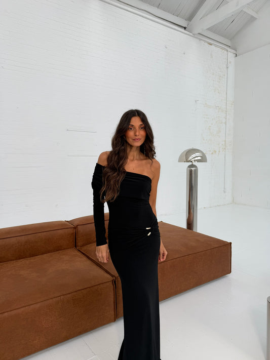 Cammy One Shoulder Dress in Black