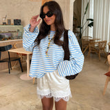 Satin Lace Trim Shorts in Cream