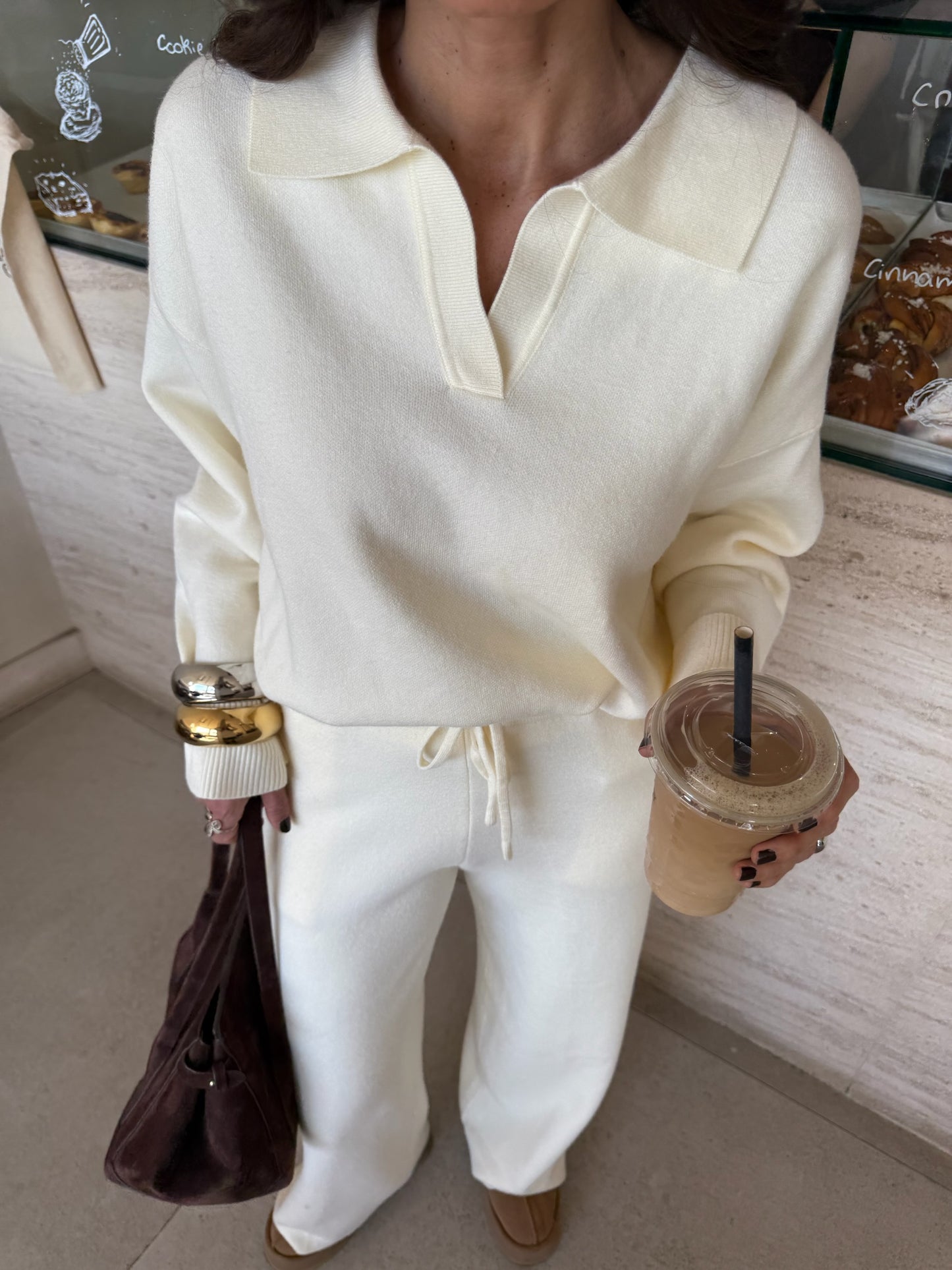 Polo Knit Set in White