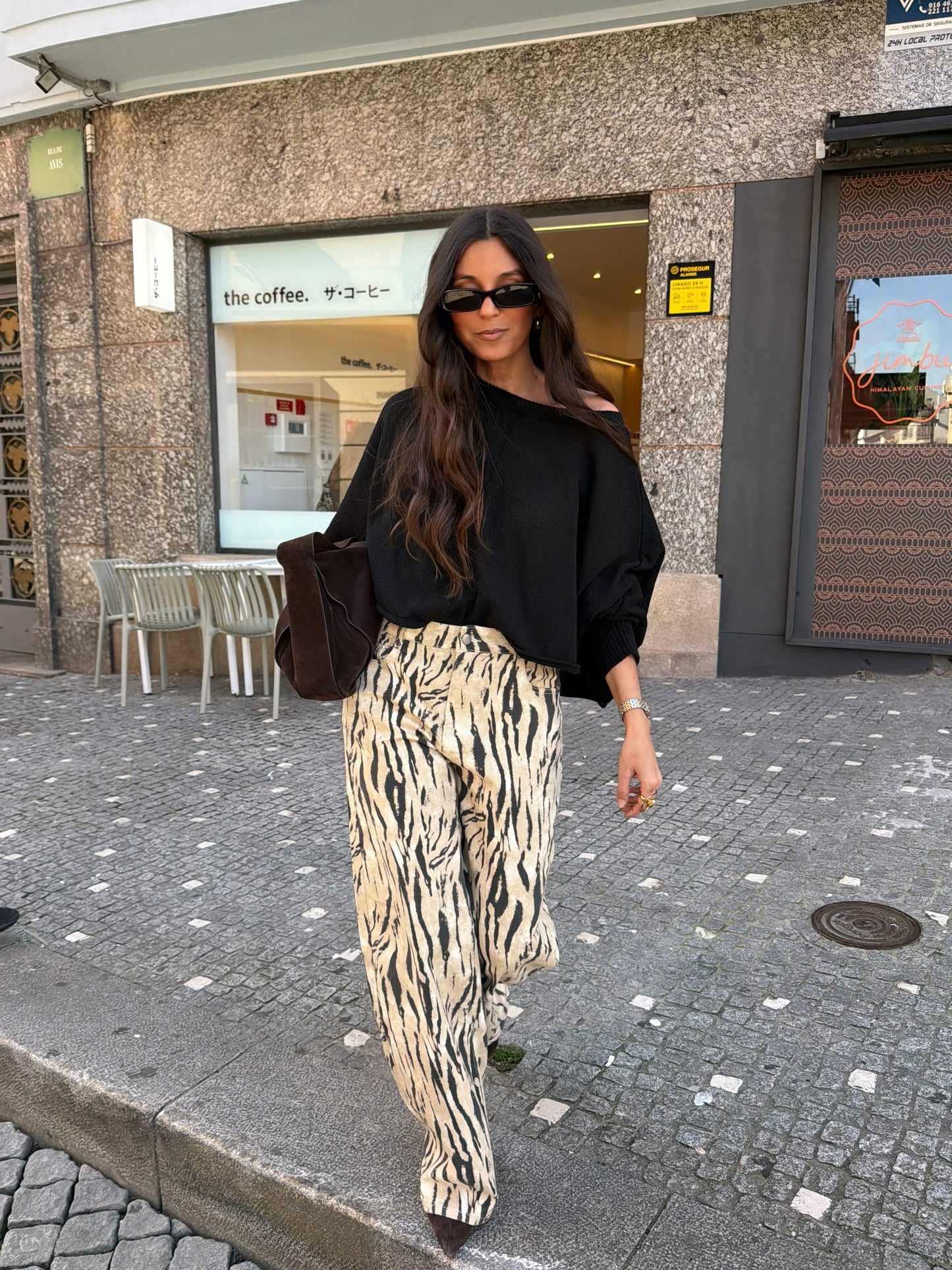 Zebra Print Wide Leg Pants