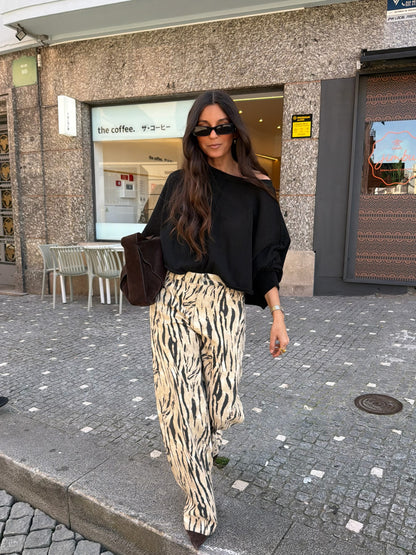 Zebra Print Wide Leg Pants