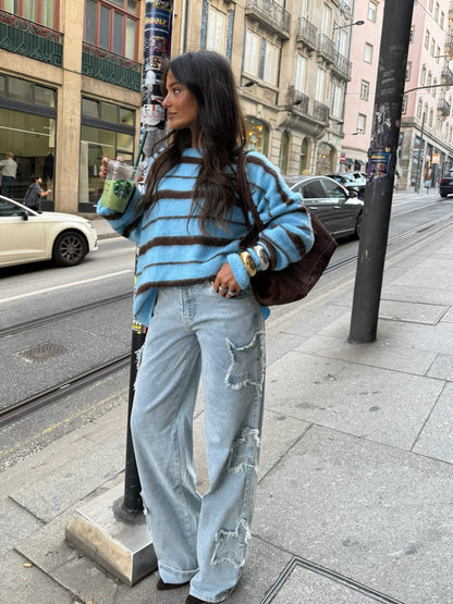 Asymmetric Stars Jeans in Light Denim - Shipping 01/12 to 05/12