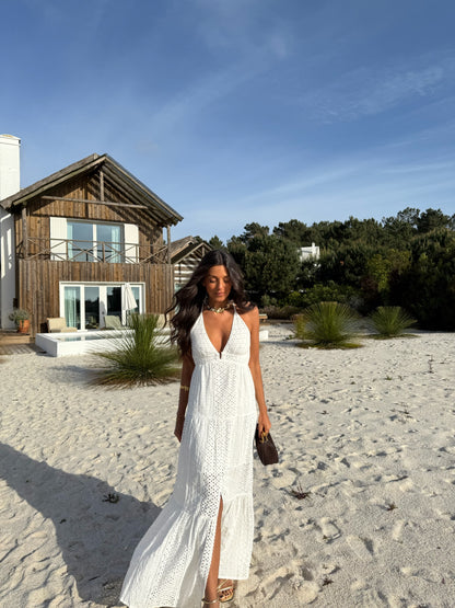 Zakynthos Embroidered Dress in White