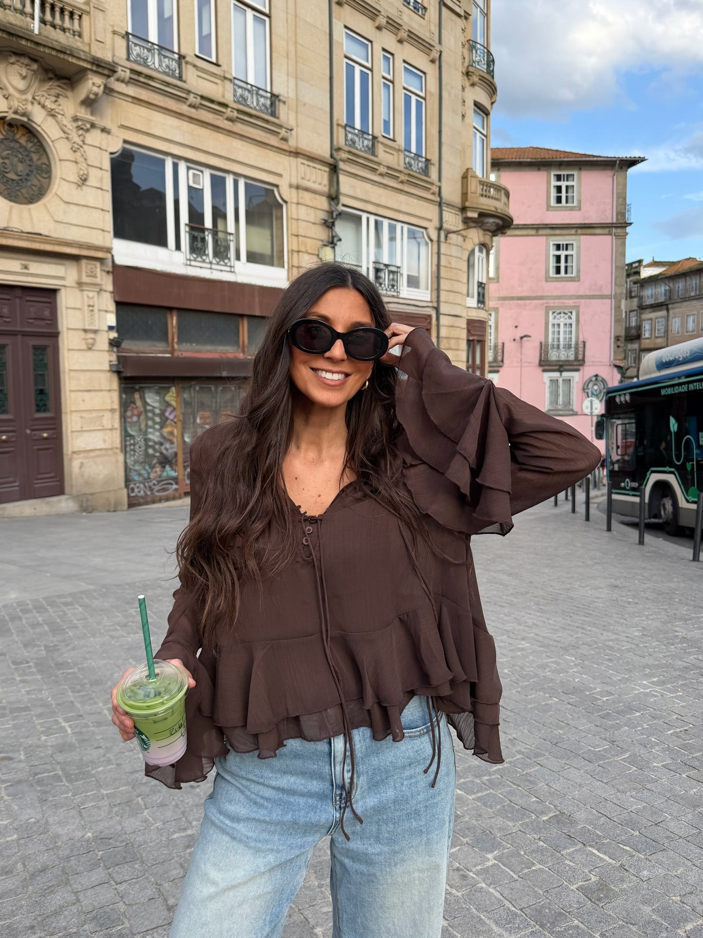 Romantic Ruffle Blouse in Chocolate