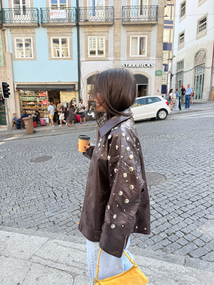 City Jacket In Brown With Studs