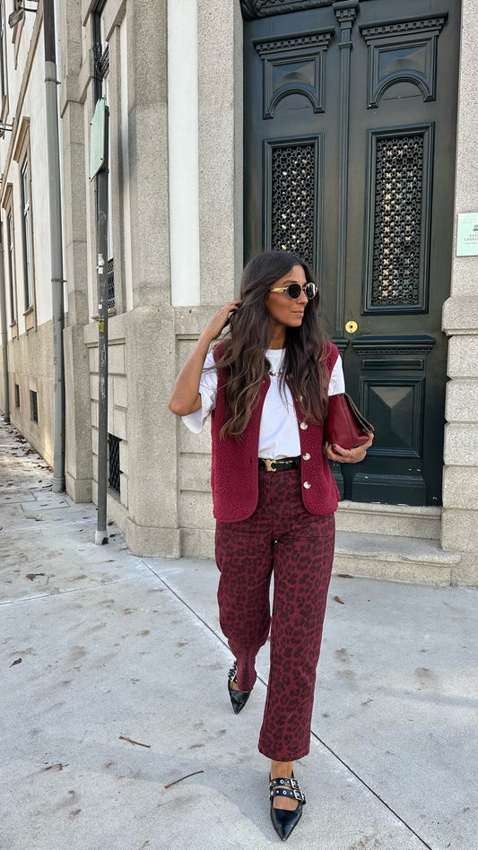 Limited Edition Animal Print Pants in Burgundy