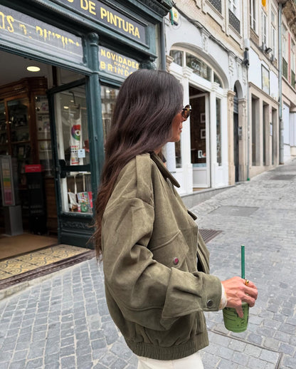 Olive Suede Bomber