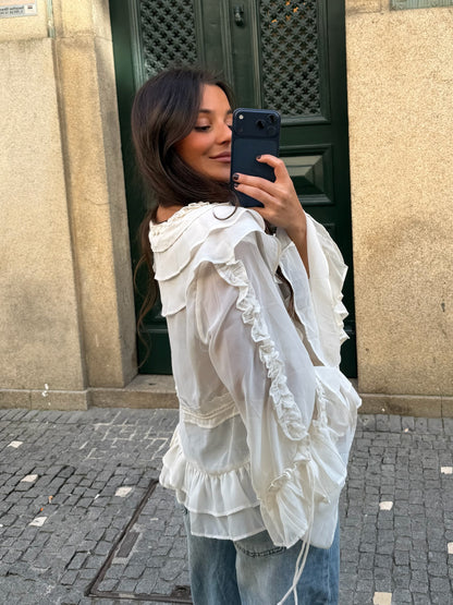 Sheer Ruffle Blouse in Cream