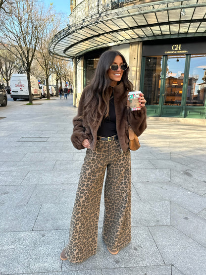 Animal Print Bombazine Wide Trousers