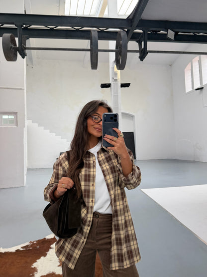Brown and Beige Plaid Shirt