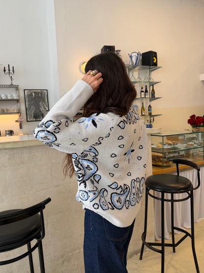 Cashmere and Wool Bandana Jacket in Grey and Blue