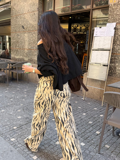 Zebra Print Wide Leg Pants