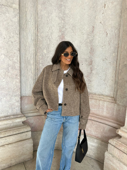 Cropped Wool Jacket in Taupe