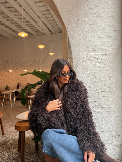 Curly Fur Jacket in Brown