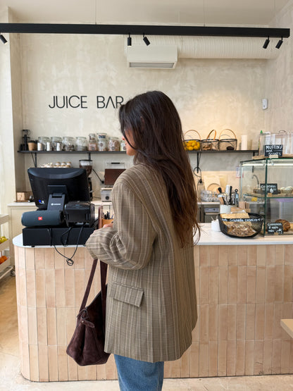 Asymmetrical Blazer in Taupe Plaid