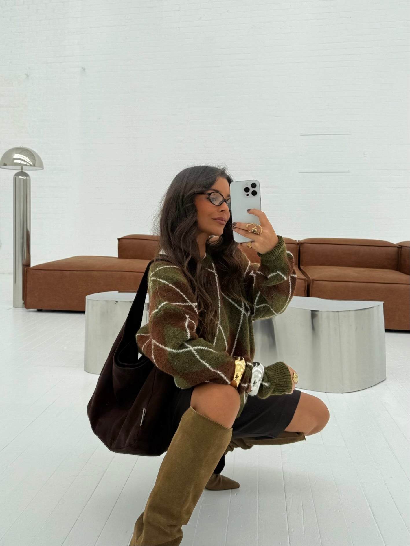 Green Diamond-Pattern Knit Sweater - Shipping from 8/12 to 12/12