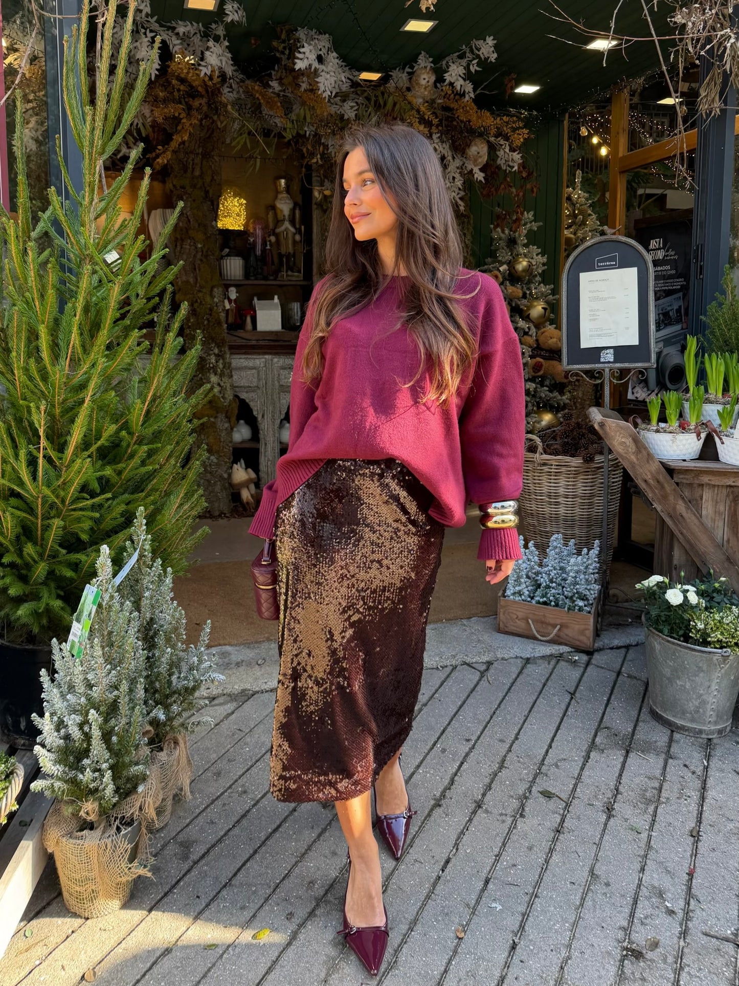 Bradshaw Sequin Midi Skirt in Brown