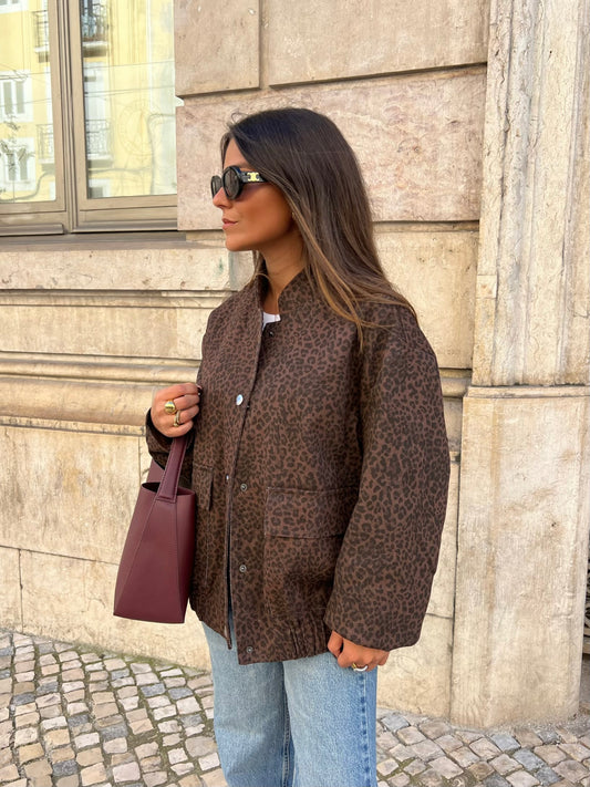 Brown Leopard Oversize Bomber