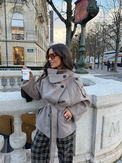 Florence Belted High-Neck Coat