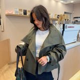 Cropped High Neck Trench Coat in Khaki