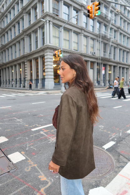 Chelsea Suede Blazer in Olive Green