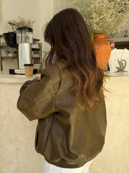 Olive Textured Oversize Madrid Bomber