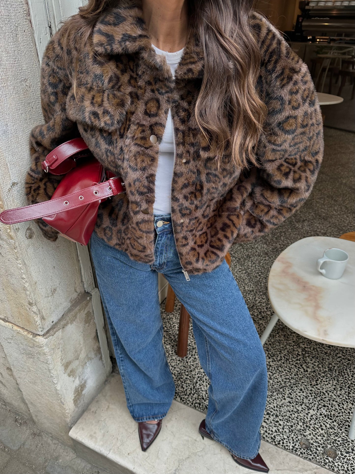 Brown Animal Print Fur Jacket