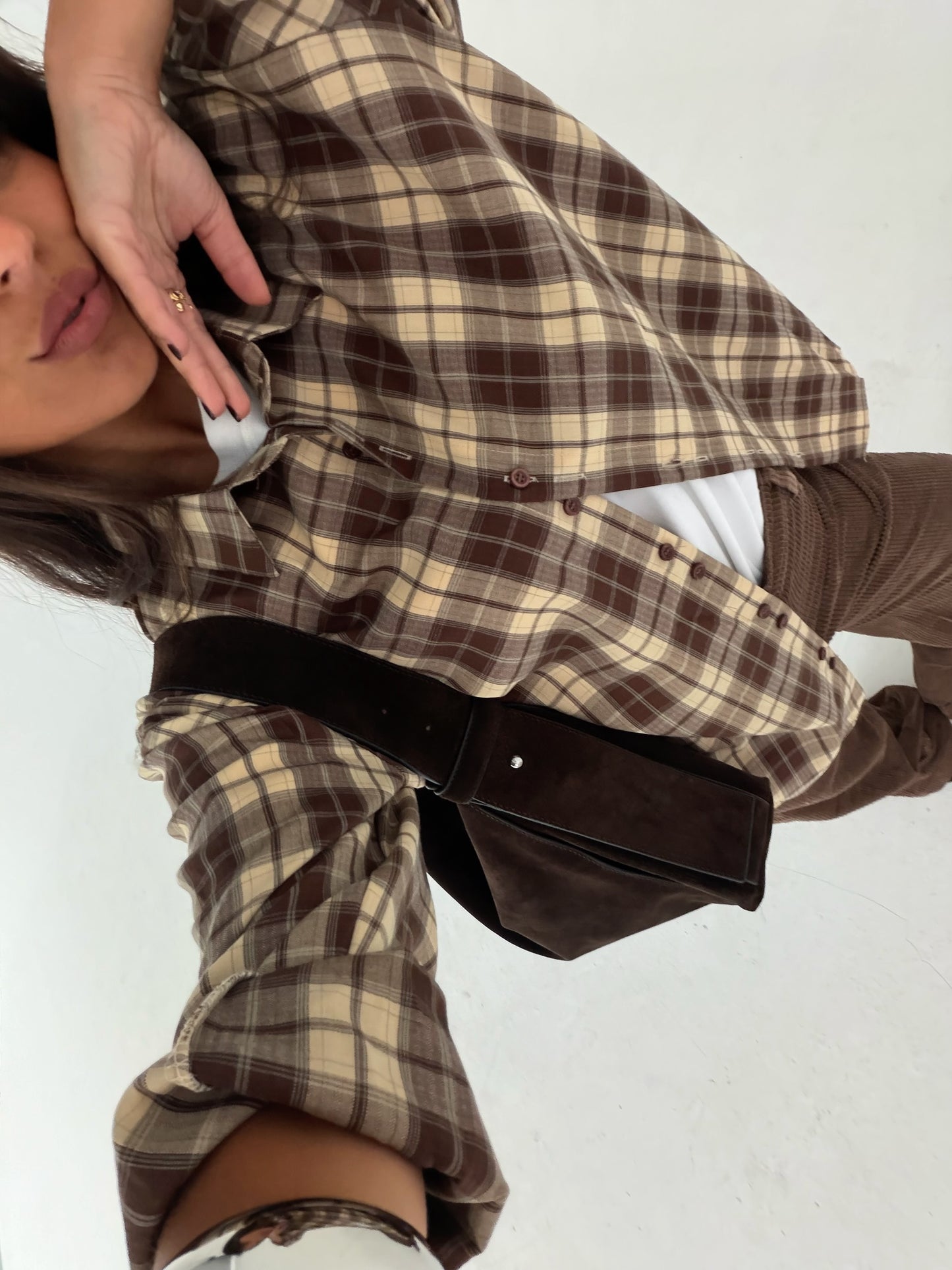 Brown and Beige Plaid Shirt