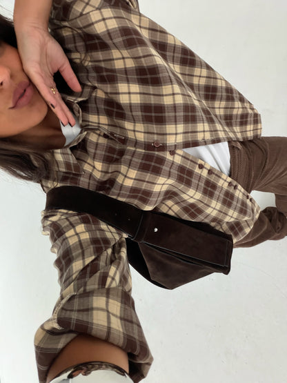 Brown and Beige Plaid Shirt