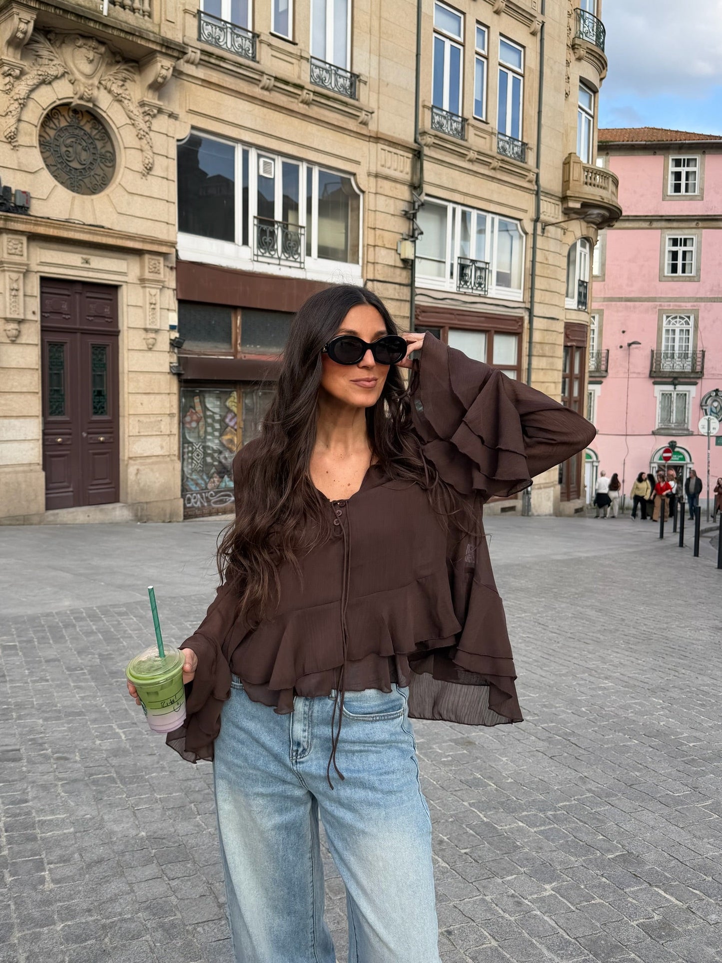 Romantic Ruffle Blouse in Chocolate
