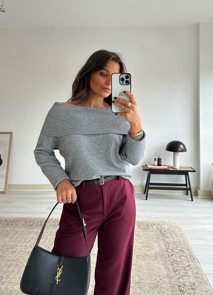 Off Shoulder Knit Grey Shirt