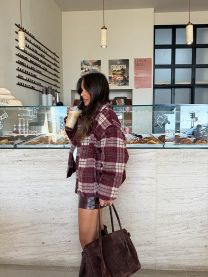 Burgundy Plaid Coat