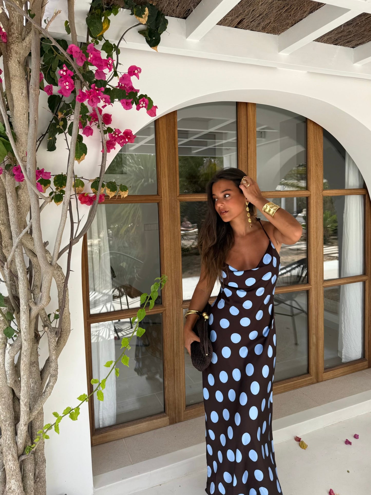Lola Dress in Brown and Blue
