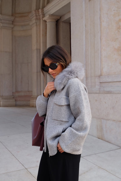 Cashmere Wool Jacket with Fur in Grey