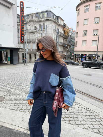 Denim and Navy Blue Sweater