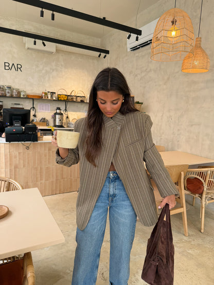 Asymmetrical Blazer in Taupe Plaid