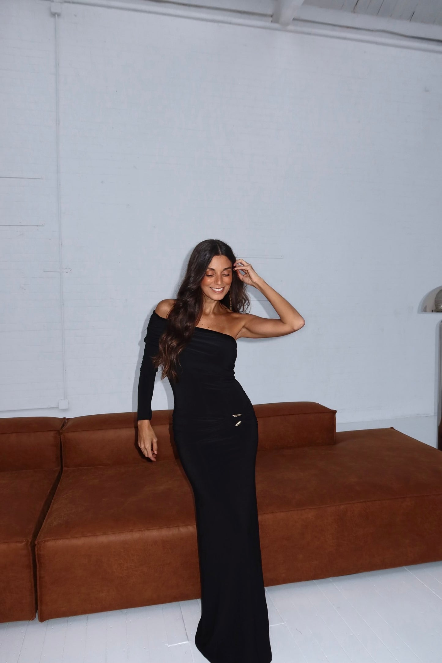 Cammy One Shoulder Dress in Black