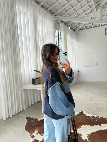 Denim and Navy Blue Sweater