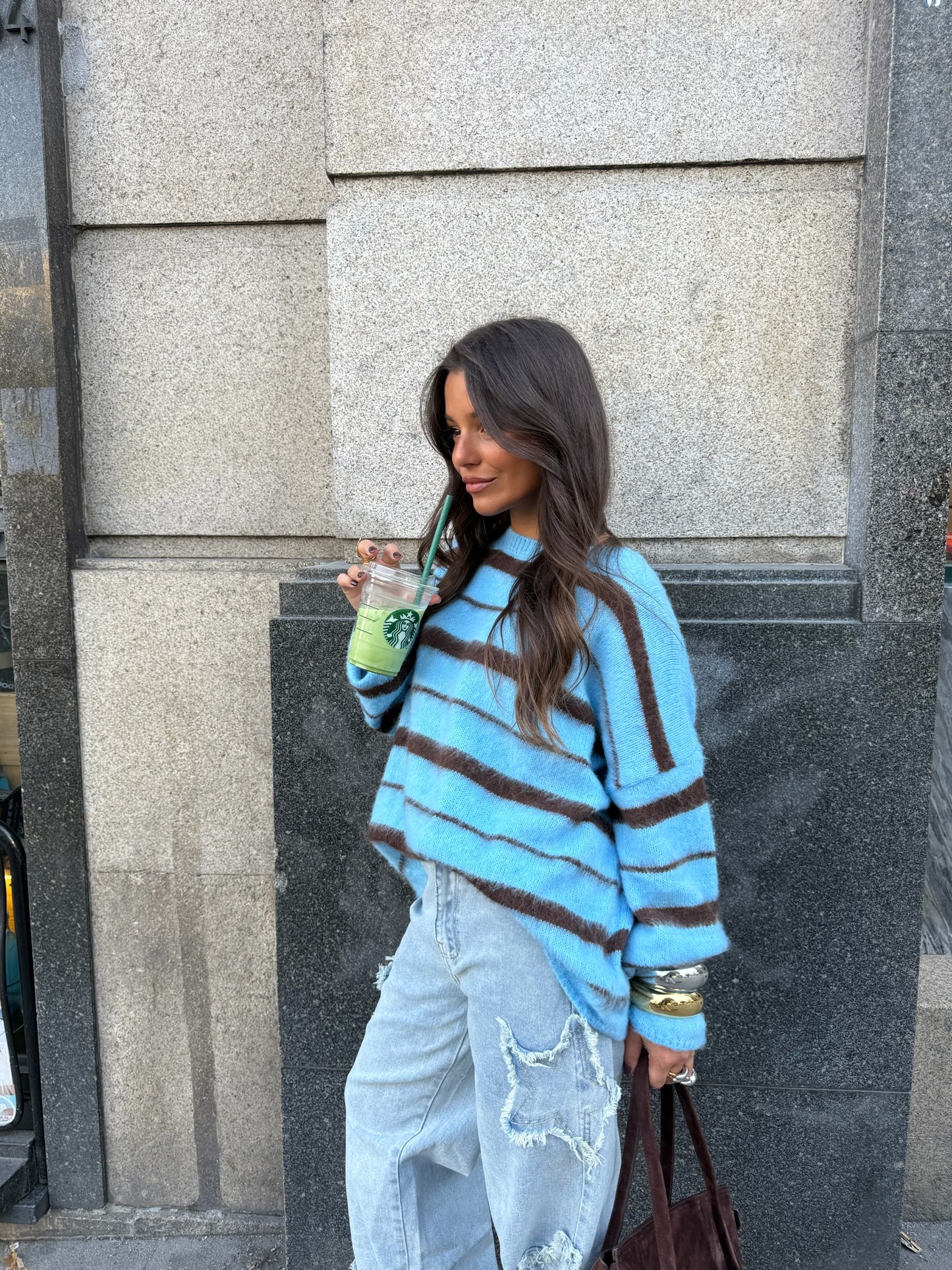 Oslo Knit Sweater in Blue and Brown - Shipping 12/11