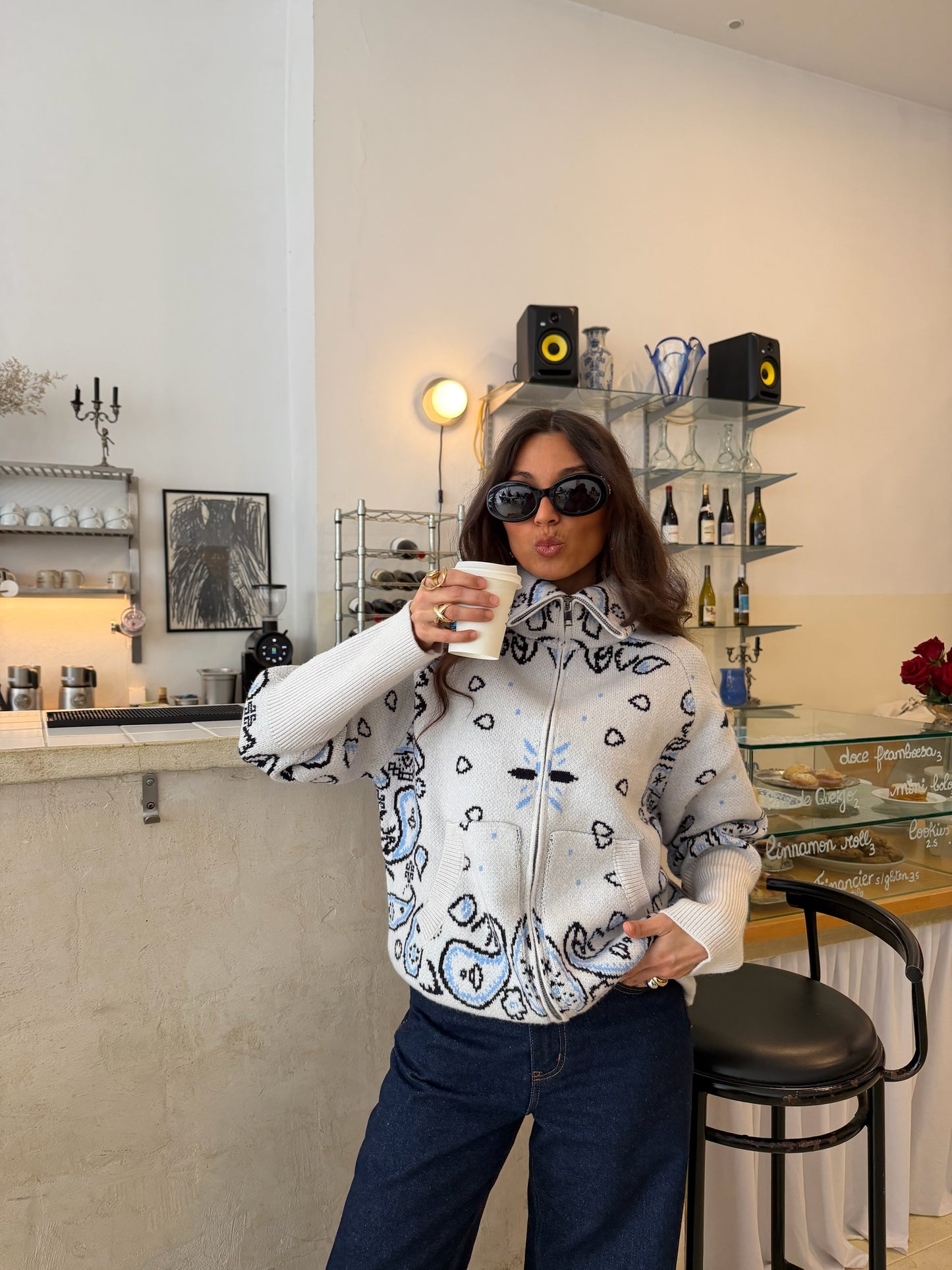 Cashmere and Wool Bandana Jacket in Grey and Blue