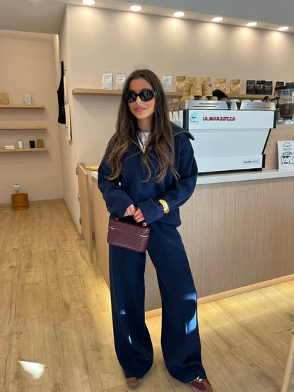 Knit Set with Zipper in Navy Blue