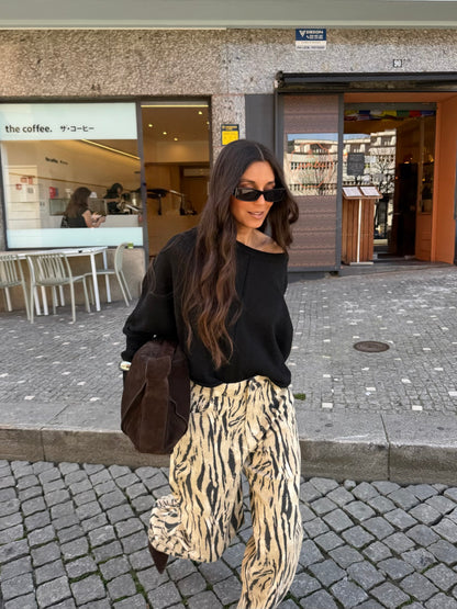 Zebra Print Wide Leg Pants