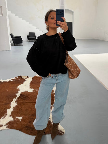 Sweater With Side Studs in Black